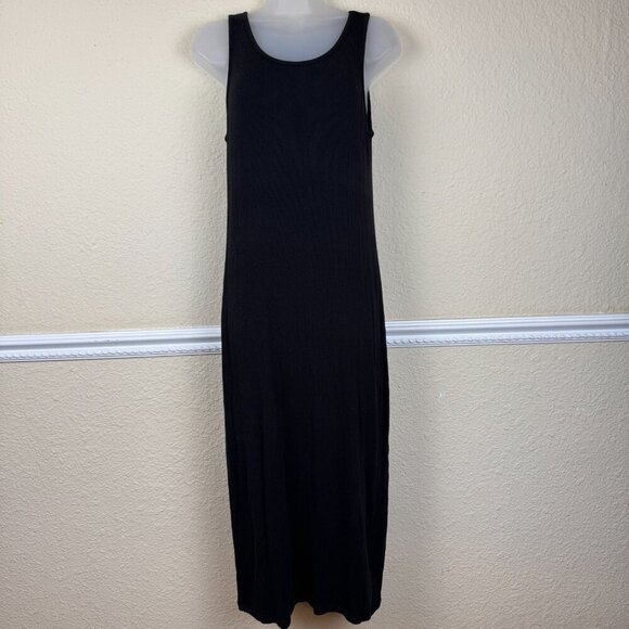 Quince Tencel Rib Knit Sleeveless Tank Maxi Dress Sz L Black Classic Capsule - Picture 1 of 10